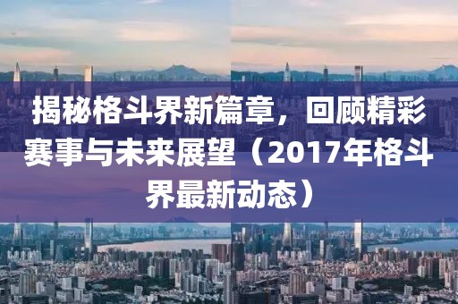 揭秘格斗界新篇章，回顾精彩赛事与未来展望（2017年格斗界最新动态）