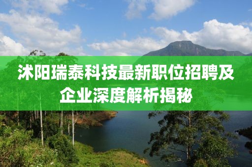 沭阳瑞泰科技最新职位招聘及企业深度解析揭秘